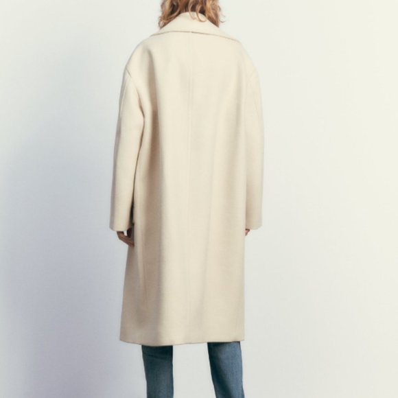 ZARA WOMEN CREAM OVERSIZED COAT WITH POCKETS SIZE XL NWT 200$ - Picture 4 of 8